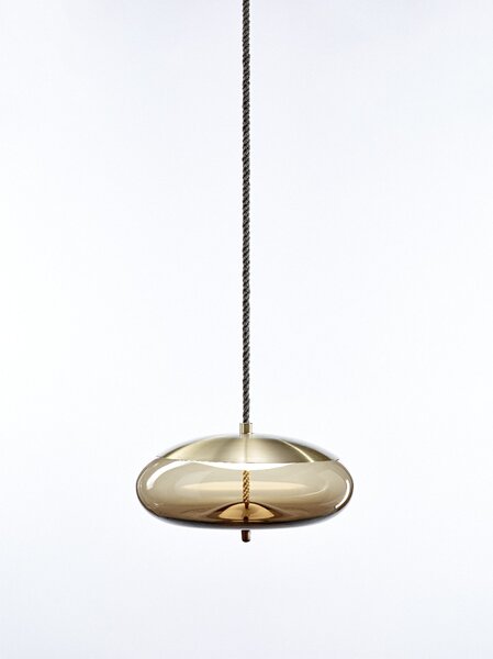 Brokis PC01017_006 Knot Disco, závěsné svítidlo, hnědé kouřové sklo - mosaz, 14W LED 2700K stmívatelné, prům.50cm