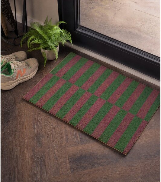 Rohožka z kokosového vlákna 40x60 cm Pink & Green Half Stripes – Artsy Doormats