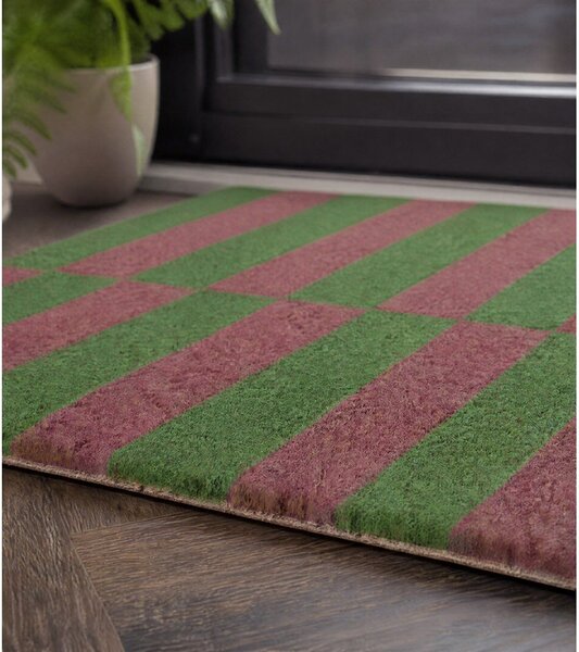 Rohožka z kokosového vlákna 40x60 cm Pink & Green Half Stripes – Artsy Doormats