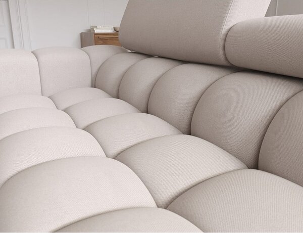 Béžová sametová rozkládací/s úložným prostorem rohová pohovka (pravý roh/s lenoškou) Felro – ELTAP