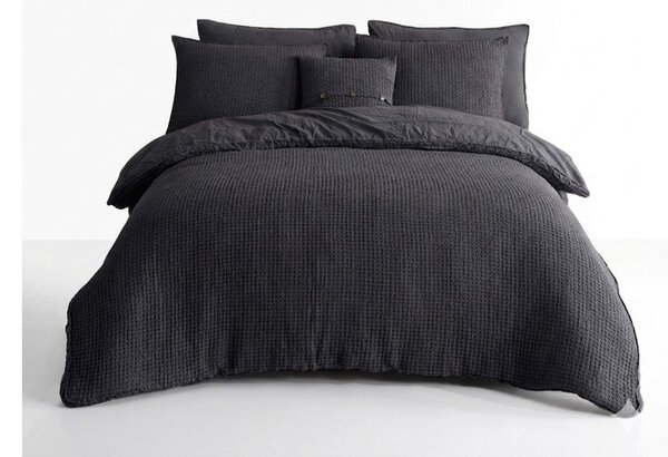 Antracitové povlečení na jednolůžko z bavlny Renforcé 140x200 cm Waffle Striped – Mila Home Luxury
