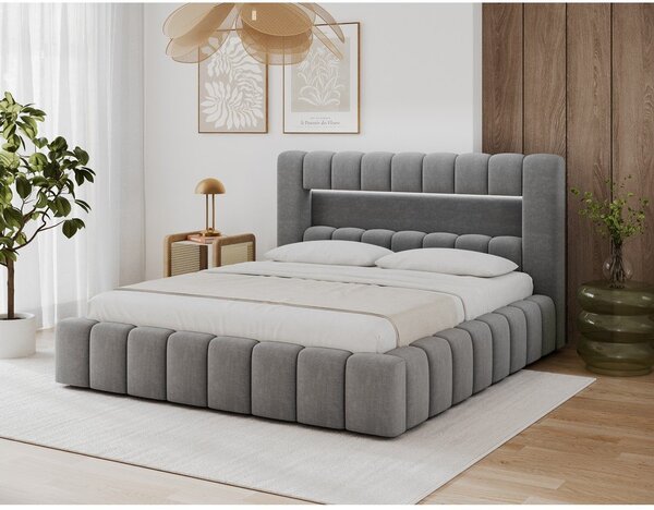 Šedá čalouněná dvoulůžková postel s úložným prostorem s roštem 140x200 cm Lamica – ELTAP