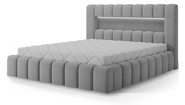 Světle šedá čalouněná dvoulůžková postel s úložným prostorem s roštem 180x200 cm Lamica – ELTAP