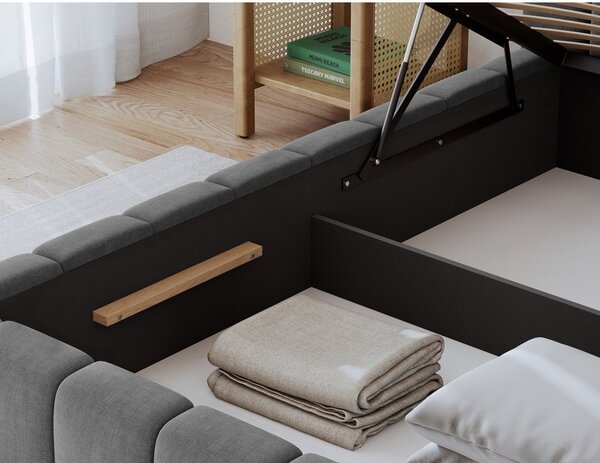 Šedá čalouněná dvoulůžková postel s úložným prostorem s roštem 140x200 cm Lamica – ELTAP