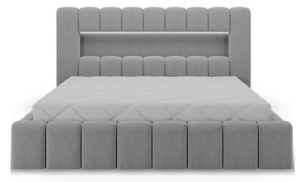 Světle šedá čalouněná dvoulůžková postel s úložným prostorem s roštem 180x200 cm Lamica – ELTAP