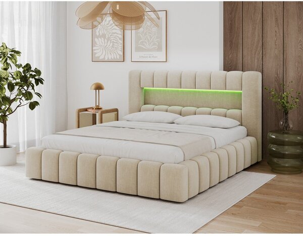 Béžová čalouněná dvoulůžková postel s úložným prostorem s roštem 140x200 cm Lamica – ELTAP
