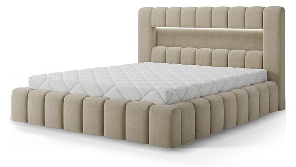 Béžová čalouněná dvoulůžková postel s úložným prostorem s roštem 160x200 cm Lamica – ELTAP