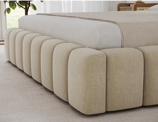 Béžová čalouněná dvoulůžková postel s úložným prostorem s roštem 160x200 cm Lamica – ELTAP