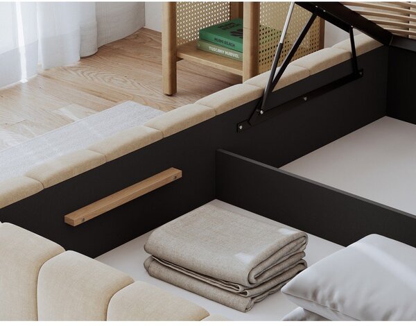 Béžová čalouněná dvoulůžková postel s úložným prostorem s roštem 160x200 cm Lamica – ELTAP