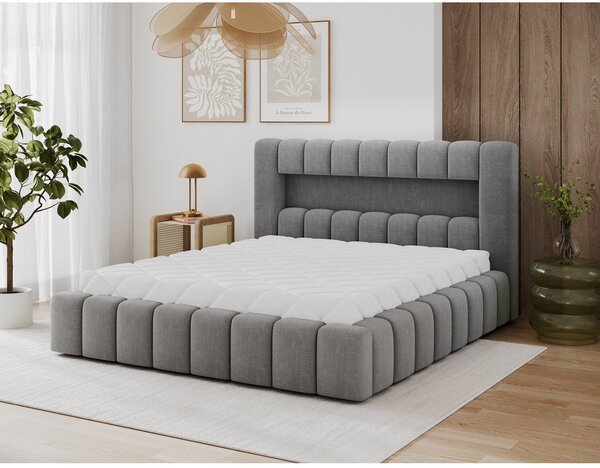 Šedá čalouněná dvoulůžková postel s úložným prostorem s roštem 180x200 cm Lamica – ELTAP