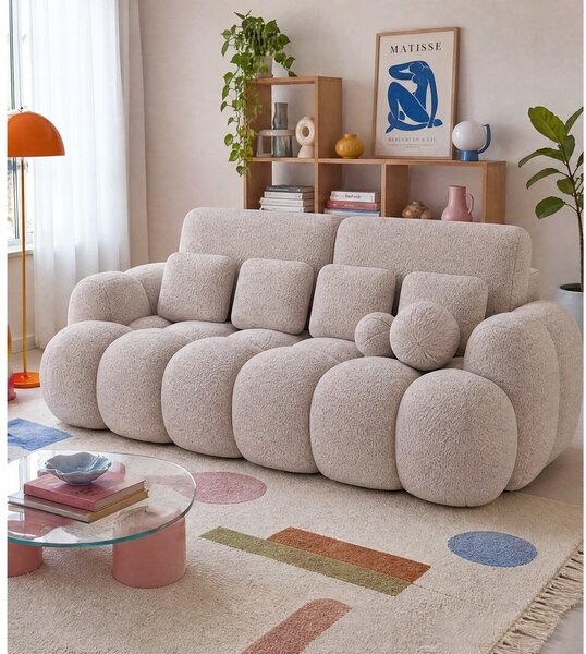 Béžová rozkládací pohovka z textilie bouclé 256 cm Cotonn – ELTAP