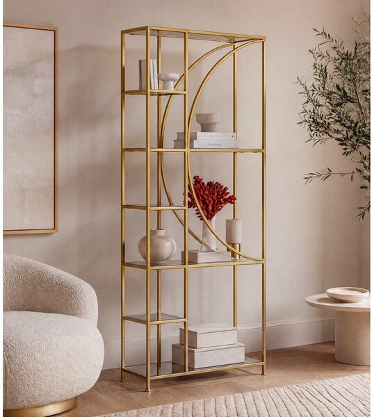 Ocelová knihovna ve zlaté barvě 66x176x25,5 cm Elenor – Bizzotto