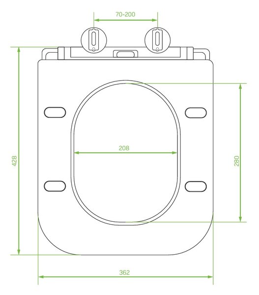 Laveo Kvadrato, WC sedátko 428x362 mm, soft-close, duroplast, bílá lesklá, LAV-ADA_600K