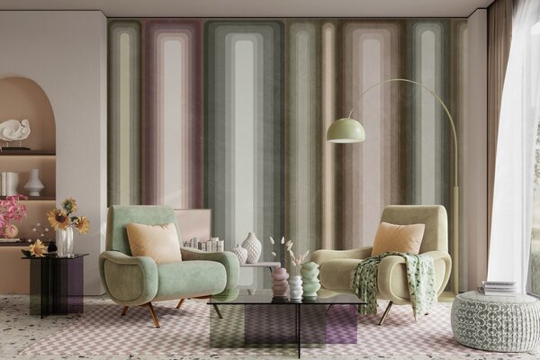 Fototapety Texturované abstraktní svislé obdélníky se zaoblenými rohy v tlumených odstínech hnědé, béžové a, Fototapety geometrie, w09905 : uwalls.cz