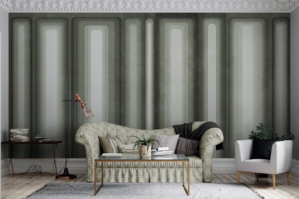 Fototapety Texturované abstraktní svislé obdélníky se zaoblenými rohy v tlumených odstínech zelené, Fototapety geometrie, w09905v2 : uwalls.cz