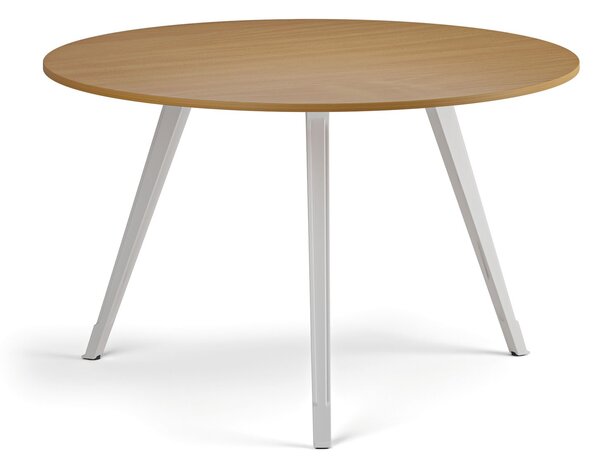 Konferenční stůl PRIMO ZEN, průměr 120 cm, bílá podnož, buk