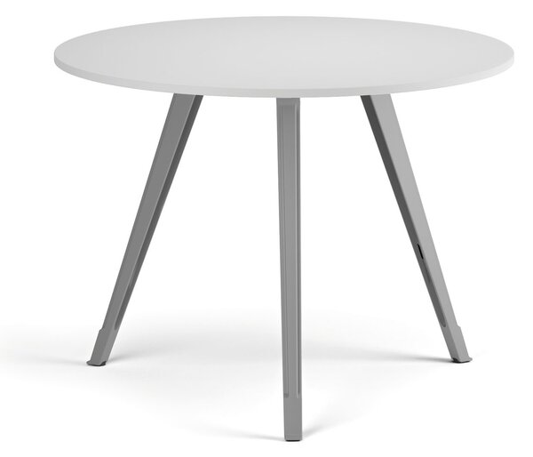 Konferenční stůl PRIMO ZEN, průměr 100 cm, šedostříbrná podnož, bílá