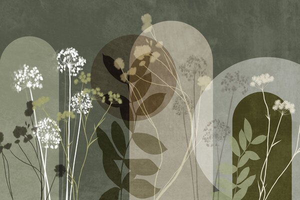 Fototapety Botanická a minimalistická kompozice ze sušených květin a listů s, Fototapety 3D, Fototapety 3d květiny, w09906v2 : uwalls.cz