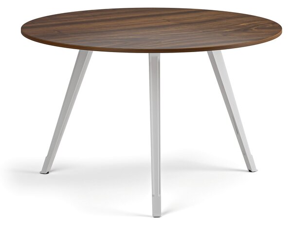 Konferenční stůl PRIMO ZEN, průměr 120 cm, bílá podnož, ořech