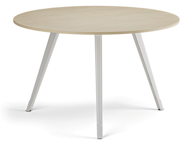 Konferenční stůl PRIMO ZEN, průměr 120 cm, bílá podnož, bříza