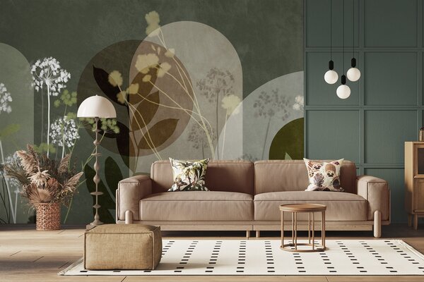 Fototapety Botanická a minimalistická kompozice ze sušených květin a listů s, Fototapety 3D, Fototapety 3d květiny, w09906v2 : uwalls.cz