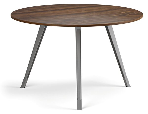 Konferenční stůl PRIMO ZEN, průměr 120 cm, šedostříbrná podnož, ořech