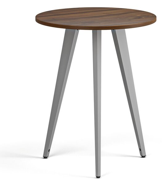 Konferenční stůl PRIMO VIBE, průměr 60 cm, šedostříbrná podnož, ořech