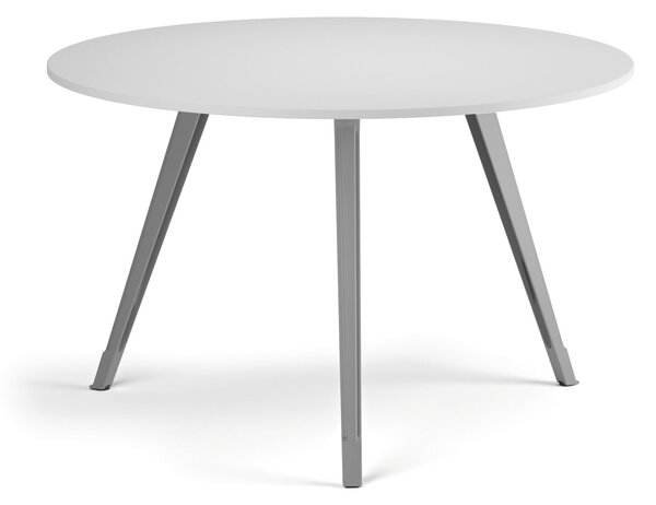 Konferenční stůl PRIMO ZEN, průměr 120 cm, šedostříbrná podnož, bílá