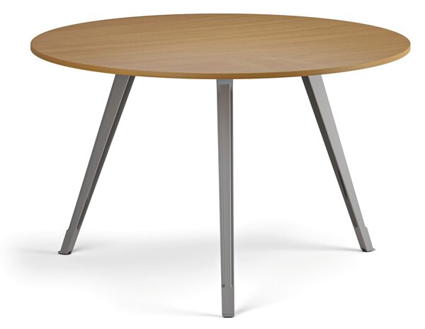 Konferenční stůl PRIMO ZEN, průměr 120 cm, šedostříbrná podnož, buk