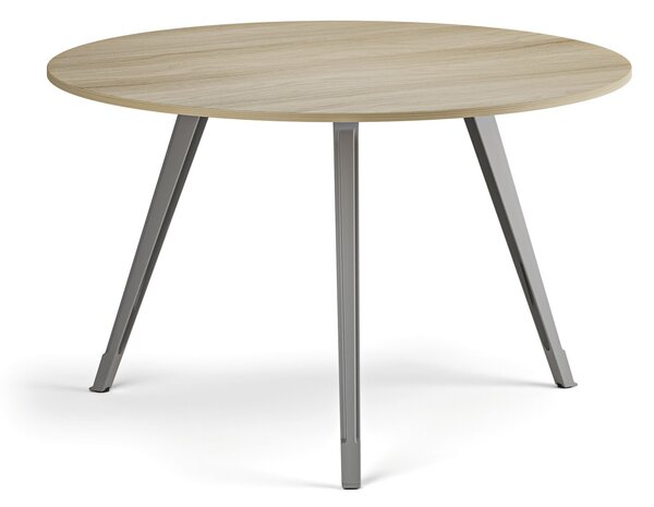 Konferenční stůl PRIMO ZEN, průměr 120 cm, šedostříbrná podnož, dub přírodní