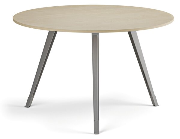 Konferenční stůl PRIMO ZEN, průměr 120 cm, šedostříbrná podnož, bříza