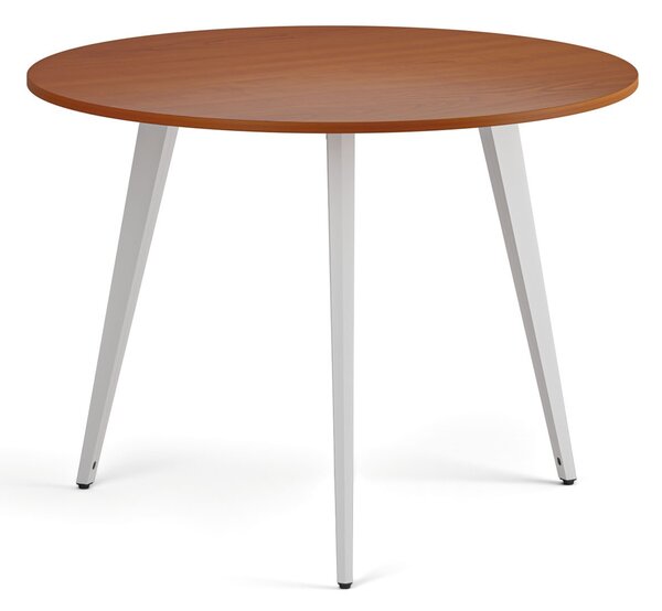 Konferenční stůl PRIMO VIBE, průměr 100 cm, bílá podnož, třešeň
