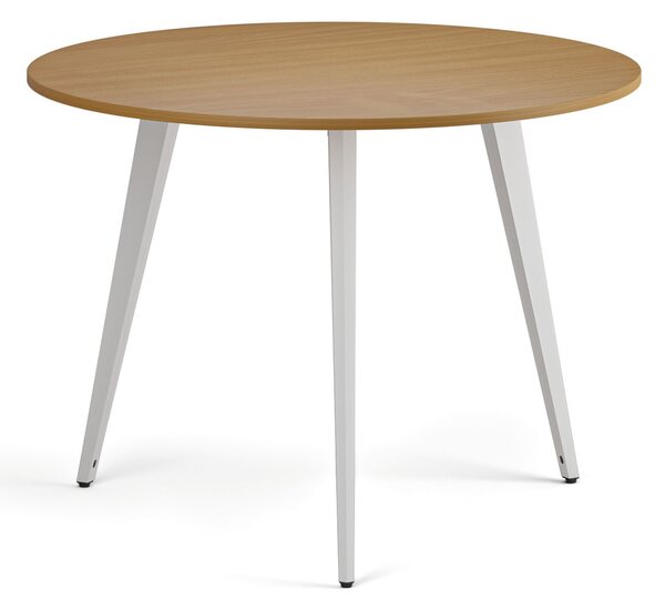 Konferenční stůl PRIMO VIBE, průměr 100 cm, bílá podnož, buk