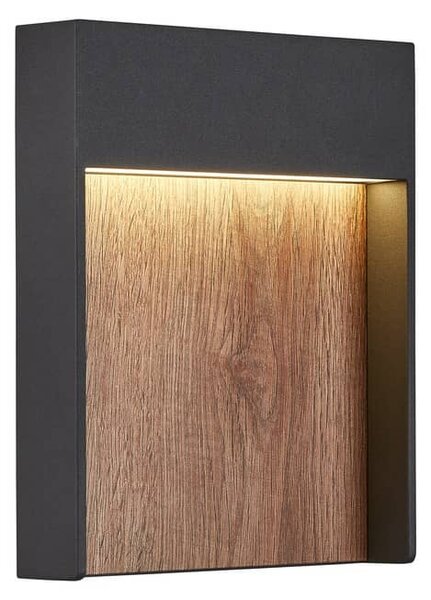 SLV 1002953 Flatt, venkovní nástěnné svítidlo, LED 14W 3000K, antracit/imitace dřeva, rozměr 18x23cm, IP65