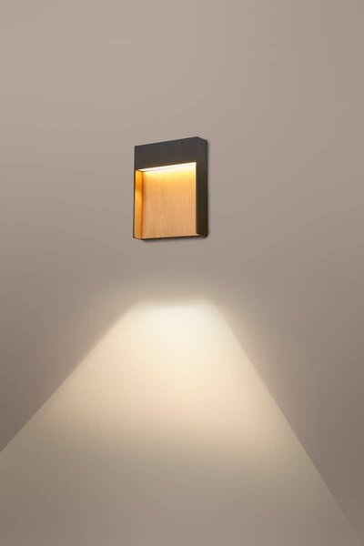SLV 1002953 Flatt, venkovní nástěnné svítidlo, LED 14W 3000K, antracit/imitace dřeva, rozměr 18x23cm, IP65