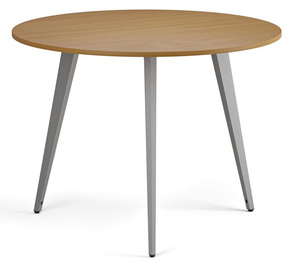 Konferenční stůl PRIMO VIBE, průměr 100 cm, šedostříbrná podnož, buk