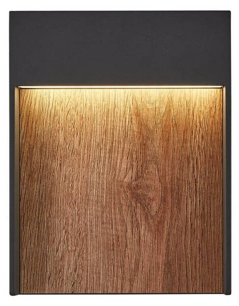 SLV 1002953 Flatt, venkovní nástěnné svítidlo, LED 14W 3000K, antracit/imitace dřeva, rozměr 18x23cm, IP65