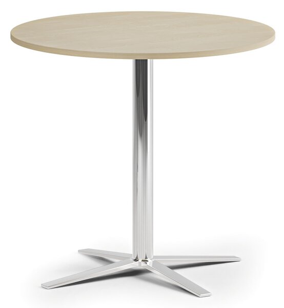 Konferenční stolek AURA, průměr 60 cm, chrom podnož, bříza