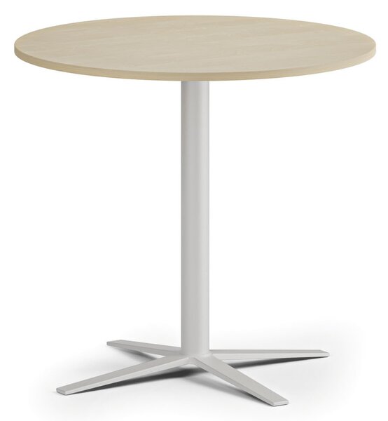 Konferenční stolek AURA, průměr 60 cm, bílá podnož, bříza