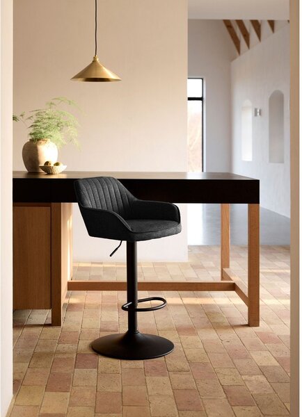 Tmavě šedá čalouněná barová židle s nastavitelnou výškou/s područkami (výška sedáku 65 cm) Nolan – Unique Furniture