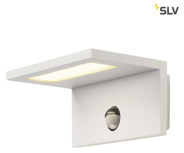 SLV 1001970 Angolux S, moderní nástěnné svítidlo do exteriéru se senzorem, 9,8W LED 3000K, bílá, šířka 17cm, IP44
