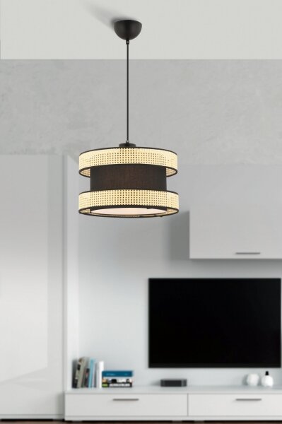 Lustr na lanku HALO 1xE27/60W/230V černá/béžová