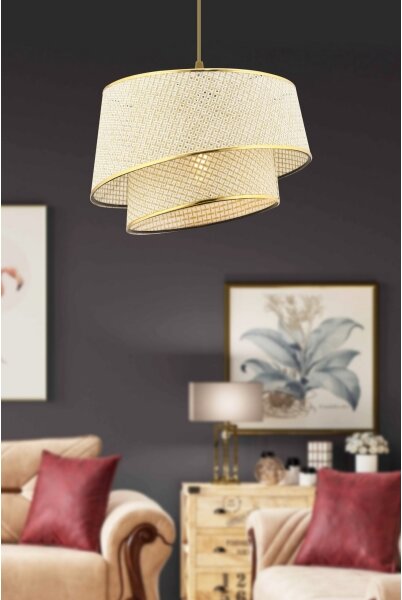 Lustr na lanku BARETTE 1xE27/60W/230V krémová/zlatá