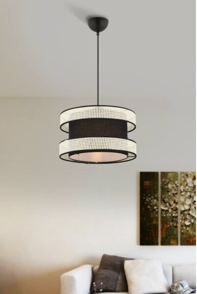 Lustr na lanku HALO 1xE27/60W/230V černá/krémová
