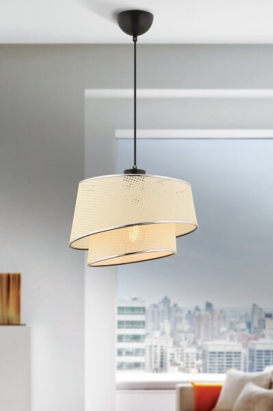 Lustr na lanku BARETTE 1xE27/60W/230V krémová/lesklý chrom