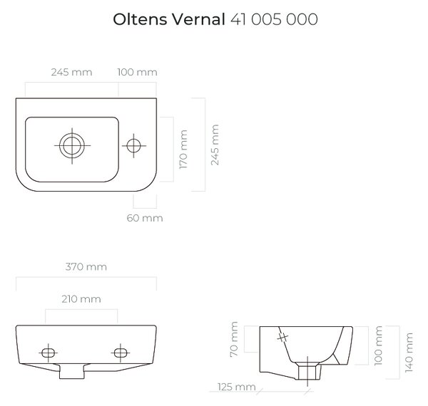 Oltens Vernal umyvadlo 37x24.5 cm polokulatý klasický bílá lesk 41005000