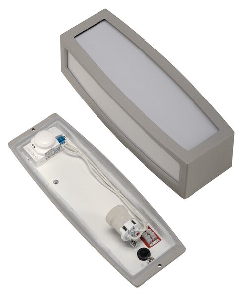 SLV 230084 Meridian box, nástěnné venkovní svítidlo se senzorem, 1x20W, stříbrnošedá, 38cm, IP54
