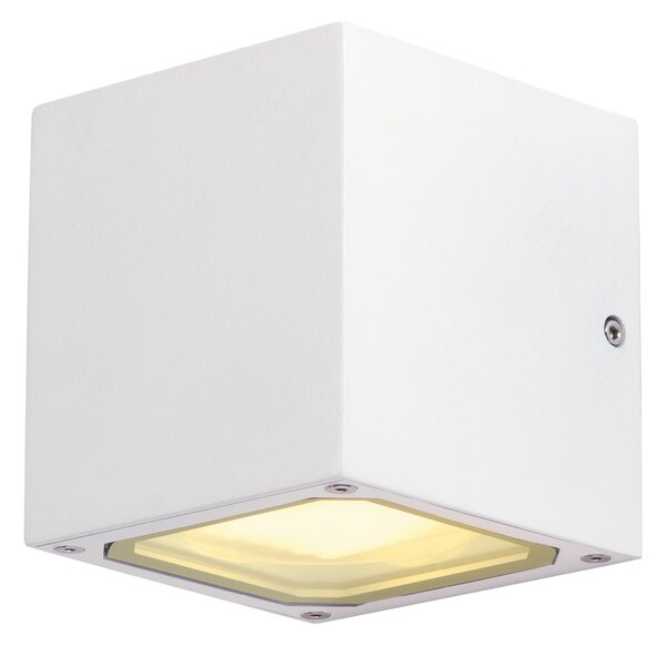 SLV 232531 Sitra Cube, bílé nástěnné venkovní svítidlo se svícením nahoru/dolu, 2x9W, výška 11,5cm, IP44