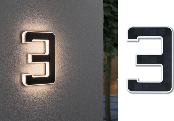 Paulmann 79844 solární domovní číslo 3 s vyměnitelnou baterií LED 0,2W 3000K, výška 23cm, IP44