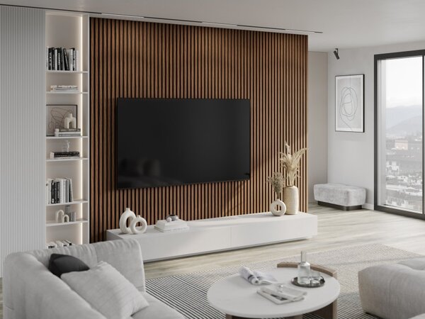 Mexen Lam-F, akustické stěnové lamely 275 × 30 cm, plstěný podklad 8 mm, technická dýha, mahagon rubínový, S105-275307-3015-013